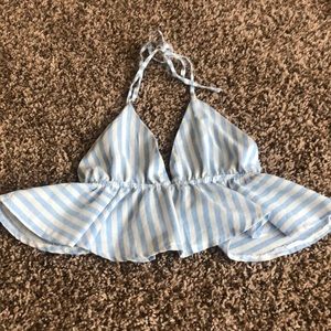 White and blue striped halter top